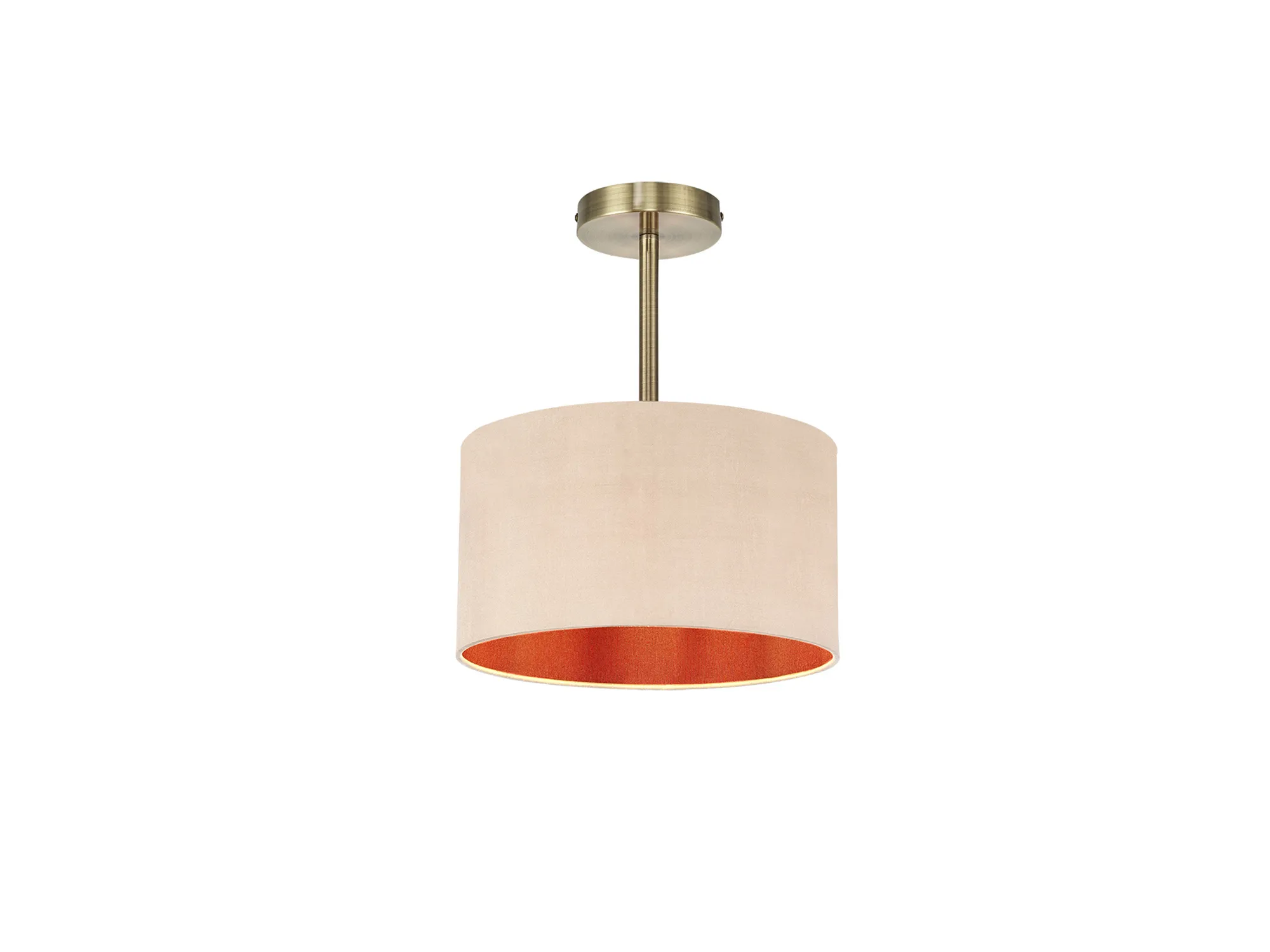 DK0164  Baymont 30cm Semi Flush 1 Light Antique Brass, Antique Gold/Ruby